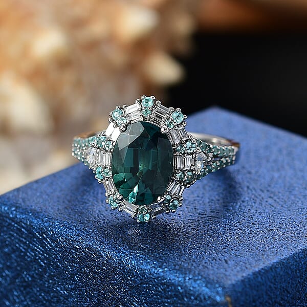 Shop Lc Certified & Appraised Rhapsody AAAA Pirineu Lagoon Tourmaline Paraiba Tourmaline And E-F VS2 Diamond 4.40 Ctw Ring In 950 Platinum 9 Grams