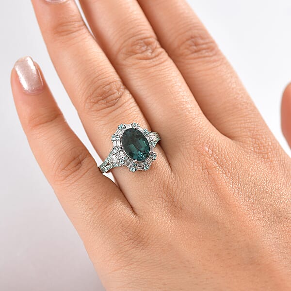 Shop Lc Certified & Appraised Rhapsody AAAA Pirineu Lagoon Tourmaline Paraiba Tourmaline And E-F VS2 Diamond 4.40 Ctw Ring In 950 Platinum 9 Grams