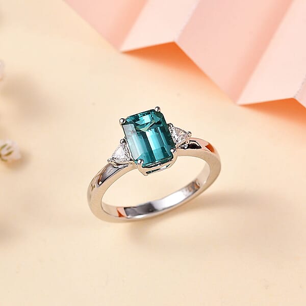 Shop Lc Certified & Appraised Rhapsody AAAA Pirineu Lagoon Tourmaline And E-F VS Diamond 2.47 Ctw Ring In 950 Platinum 7.80 Grams