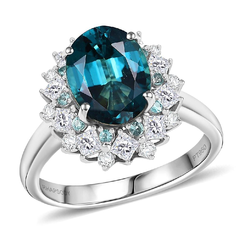 shop lc Certified & Appraised Rhapsody AAAA Pirineu Lagoon Tourmaline Paraiba Tourmaline and E-F VS2 Diamond 6.10 ctw Ring in 950 Platinum 8.30 Grams