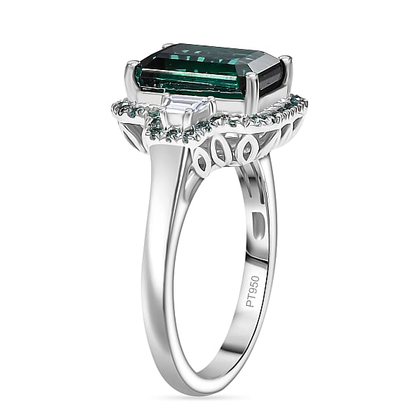Shop Lc Certified & Appraised Rhapsody AAAA Pirineu Lagoon Tourmaline Paraiba Tourmaline And E-F VS2 Diamond 5.25 Ctw Halo Ring In 950 Platinum