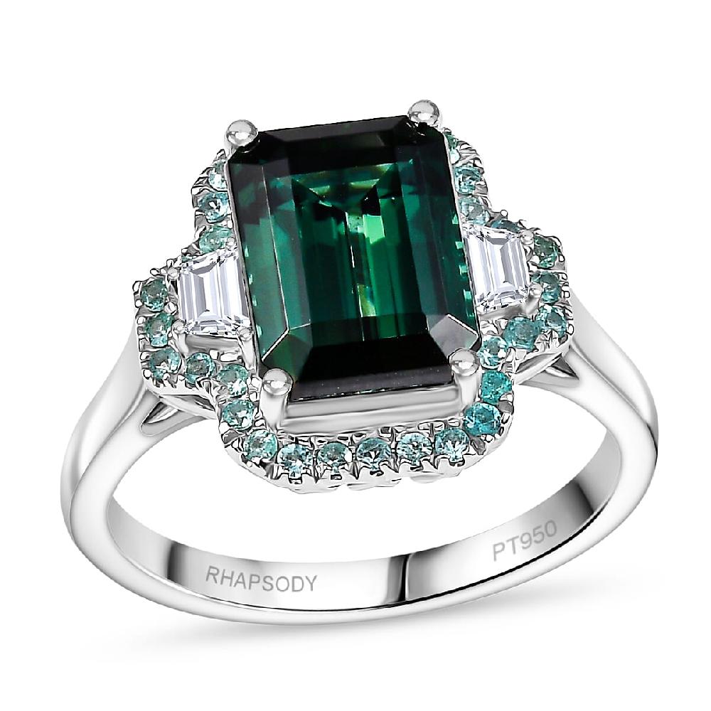 shop lc Certified & Appraised Rhapsody AAAA Pirineu Lagoon Tourmaline Paraiba Tourmaline and E-F VS2 Diamond 5.25 ctw Halo Ring in 950 Platinum