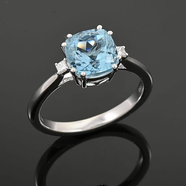 Shop Lc Certified & Appraised Rhapsody AAAA Santa Maria Aquamarine And E-F VS Diamond 2.35 Ctw Ring In 950 Platinum 5.80 Grams