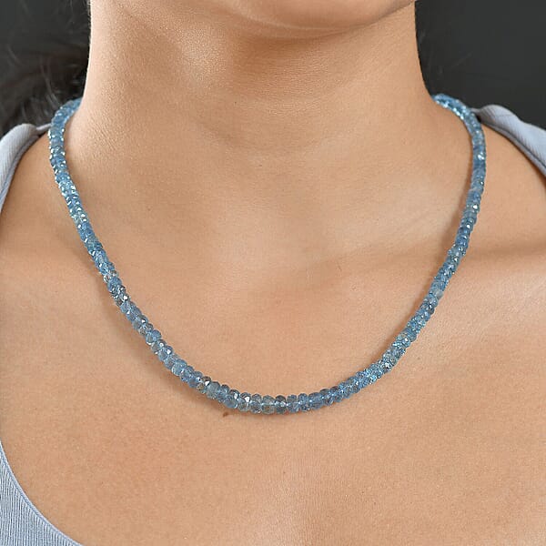 Shop Lc Certified & Appraised Rhapsody AAAA Santa Maria Aquamarine Beaded Graduated 70 Ctw Necklace 18-20 Inches In 950 Platinum