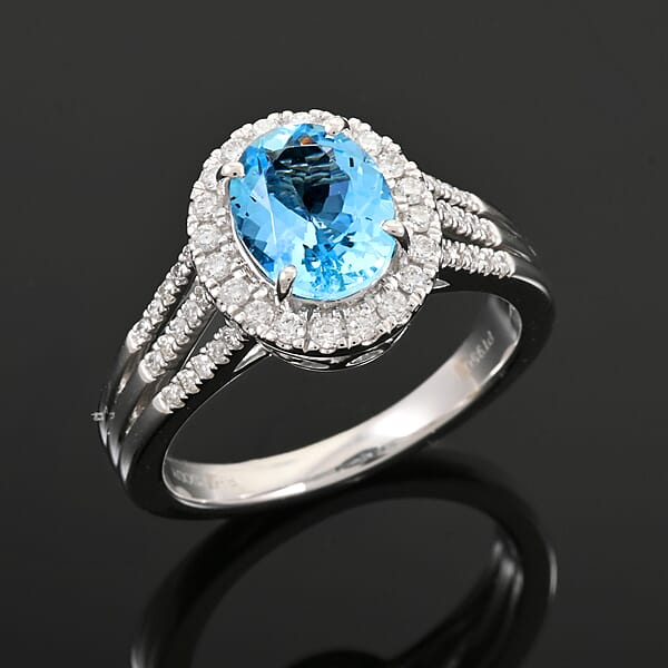 Shop Lc Certified & Appraised Rhapsody AAAA Santa Maria Aquamarine And E-F VS Diamond 2.05 Ctw Ring In 950 Platinum 8.50 Grams