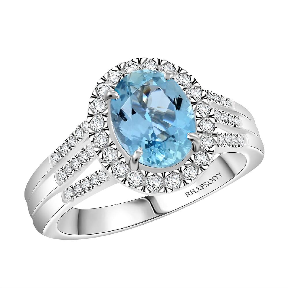 shop lc Certified & Appraised Rhapsody AAAA Santa Maria Aquamarine and E-F VS Diamond 2.05 ctw Ring in 950 Platinum 8.50 Grams