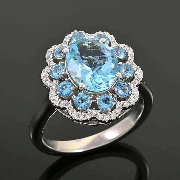 Shop Lc Certified & Appraised Rhapsody AAAA Santa Maria Aquamarine And E-F VS Diamond 3.10 Ctw Ring In 950 Platinum 9 Grams