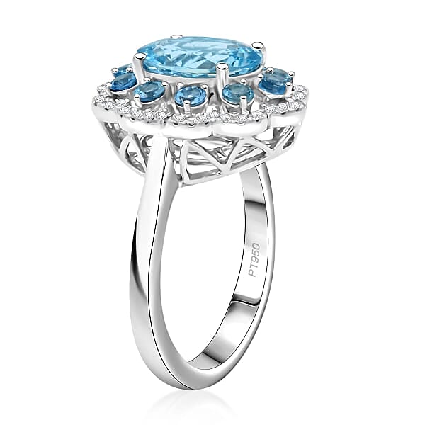 Shop Lc Certified & Appraised Rhapsody AAAA Santa Maria Aquamarine And E-F VS Diamond 3.10 Ctw Ring In 950 Platinum 9 Grams