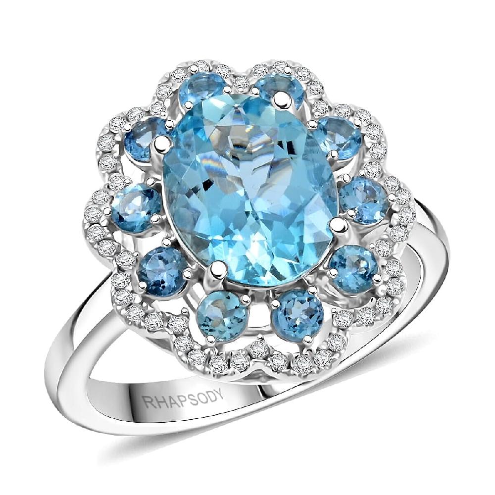 shop lc Certified & Appraised Rhapsody AAAA Santa Maria Aquamarine and E-F VS Diamond 3.10 ctw Ring in 950 Platinum 9 Grams
