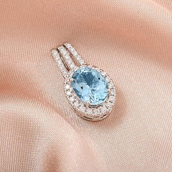 Shop Lc Certified & Appraised Rhapsody AAAA Santa Maria Aquamarine And E-F VS Diamond 2.00 Ctw Pendant Without Chain In 950 Platinum