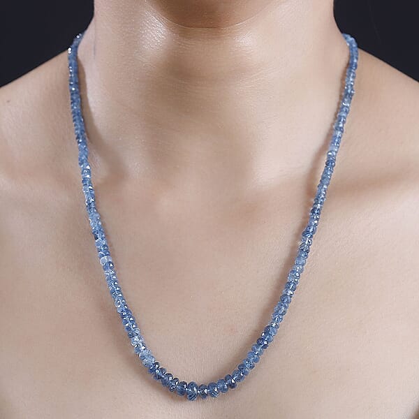 Shop Lc Certified & Appraised Rhapsody AAAA Santa Maria Aquamarine 73.20 Ctw Beaded Graduated Necklace In 950 Platinum 18-20 Inches