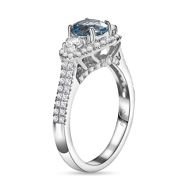 Shop Lc Certified & Appraised Rhapsody AAAA Santa Maria Aquamarine And E-F VS2 Diamond 1.48 Ctw Ring In 950 Platinum 6.25 Gram