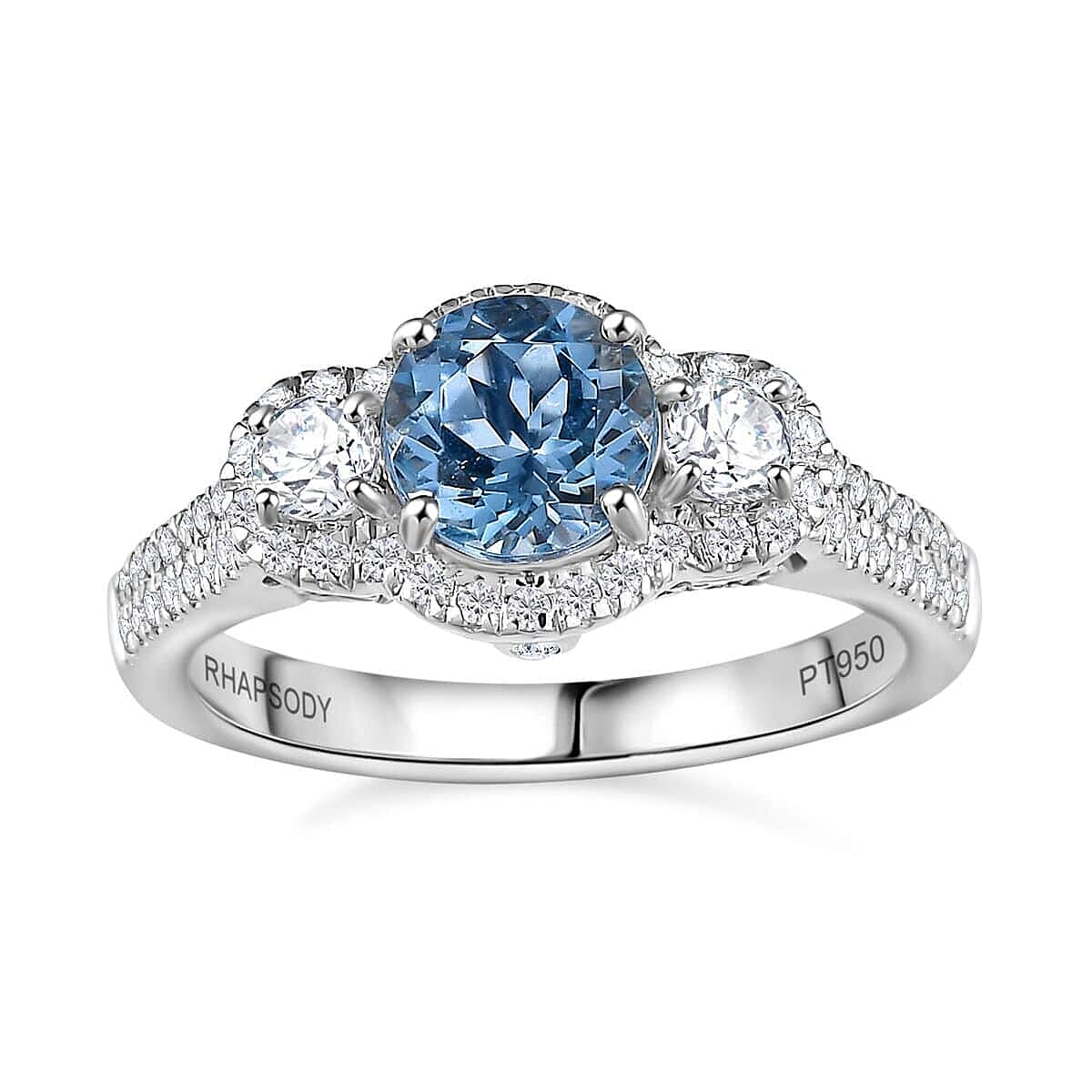 shop lc Certified & Appraised Rhapsody AAAA Santa Maria Aquamarine and E-F VS2 Diamond 1.48 ctw Ring in 950 Platinum 6.25 Gram