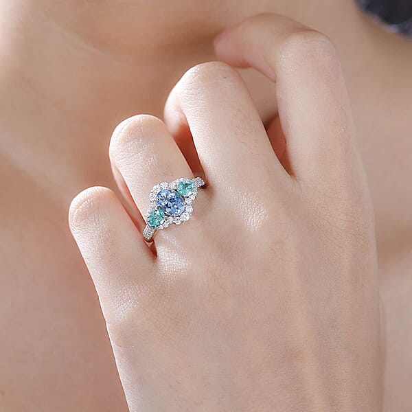 Shop Lc Certified & Appraised Rhapsody AAAA Santa Maria Aquamarine Boyaca Colombian Emerald And E-F VS Diamond 2.00 Ctw Ring In 950 Platinum 5.90 Grams