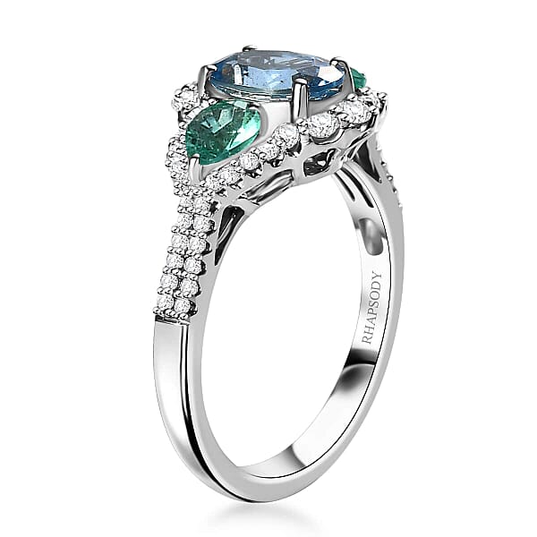 Shop Lc Certified & Appraised Rhapsody AAAA Santa Maria Aquamarine Boyaca Colombian Emerald And E-F VS Diamond 2.00 Ctw Ring In 950 Platinum 5.90 Grams
