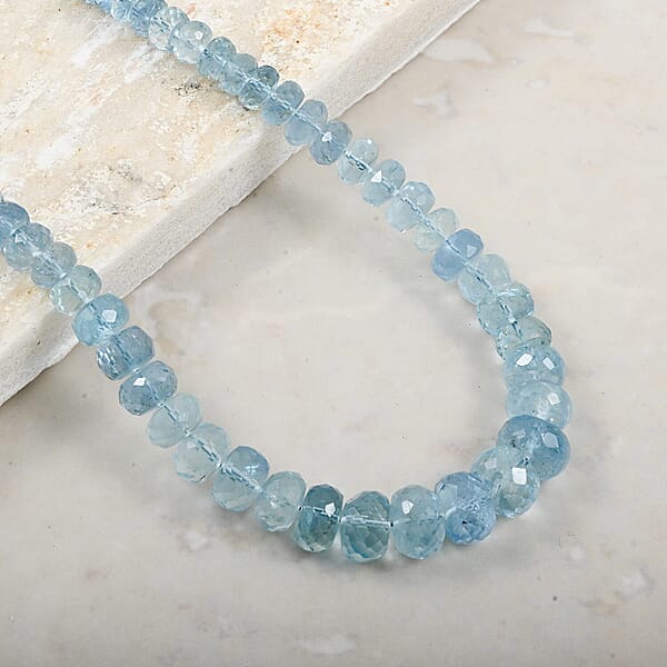 Shop Lc Certified & Appraised Rhapsody AAAA Santa Maria Aquamarine 75.00 Ctw Beaded Necklace In 950 Platinum 18 Inches