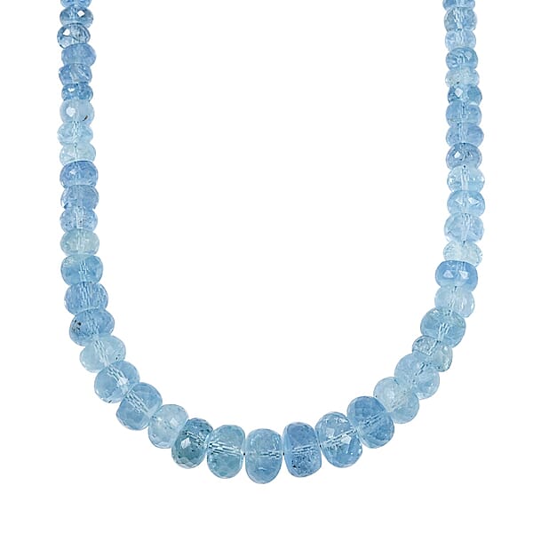 Shop Lc Certified & Appraised Rhapsody AAAA Santa Maria Aquamarine 75.00 Ctw Beaded Necklace In 950 Platinum 18 Inches