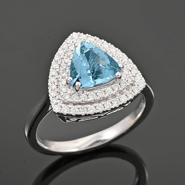 Shop Lc Certified & Appraised Rhapsody AAAA Santa Maria Aquamarine And E-F VS Diamond 2.00 Ctw Ring In 950 Platinum 8.80 Grams