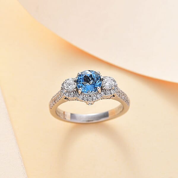 Shop Lc Certified & Appraised Rhapsody AAAA Santa Maria Aquamarine And E-F VS2 Diamond 1.48 Ctw Ring In 950 Platinum 6.25 Gram