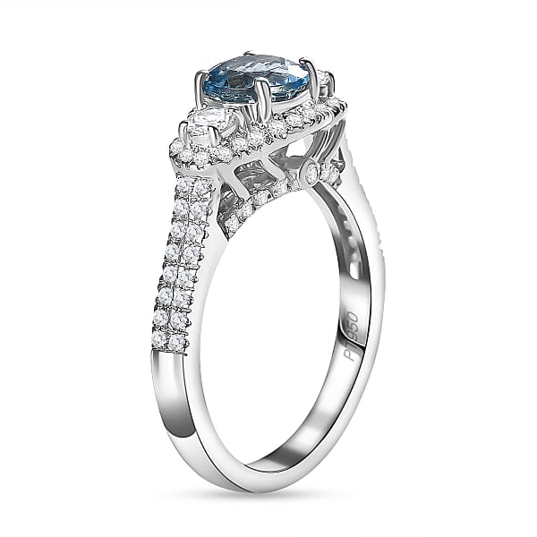 Shop Lc Certified & Appraised Rhapsody AAAA Santa Maria Aquamarine And E-F VS2 Diamond 1.48 Ctw Ring In 950 Platinum 6.25 Gram