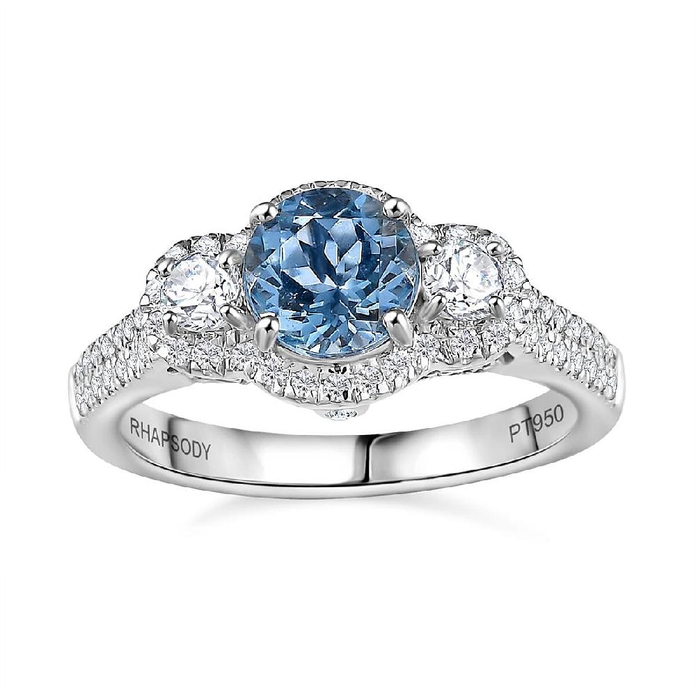 shop lc Certified & Appraised Rhapsody AAAA Santa Maria Aquamarine and E-F VS2 Diamond 1.48 ctw Ring in 950 Platinum 6.25 Gram