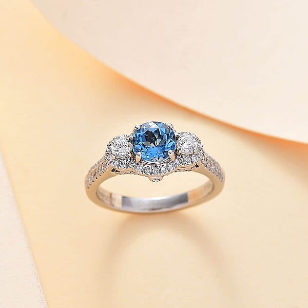 Shop Lc Certified & Appraised Rhapsody AAAA Santa Maria Aquamarine And E-F VS2 Diamond 1.48 Ctw Ring In 950 Platinum 6.25 Gram