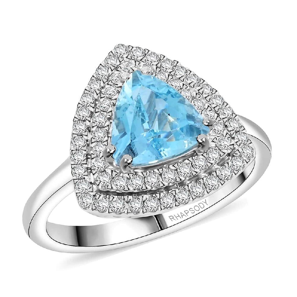 shop lc Certified & Appraised Rhapsody AAAA Santa Maria Aquamarine and E-F VS Diamond 2.00 ctw Ring in 950 Platinum 8.80 Grams