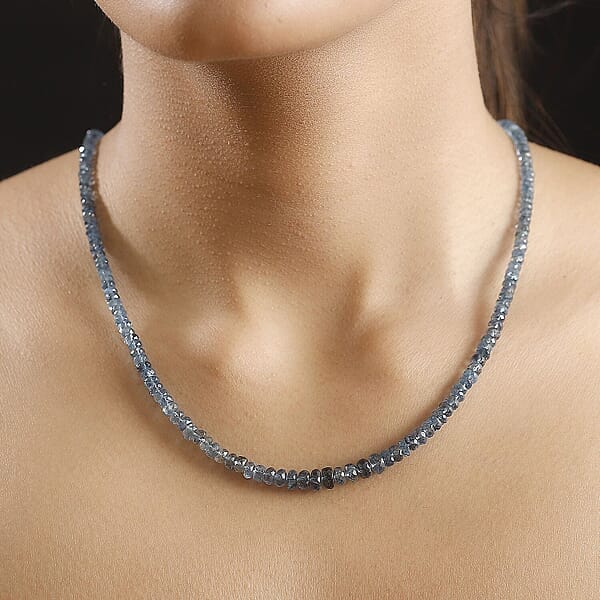 Shop Lc Certified & Appraised Rhapsody AAAA Santa Maria Aquamarine 60.00 Ctw Beaded Necklace In 950 Platinum 18-20 Inches