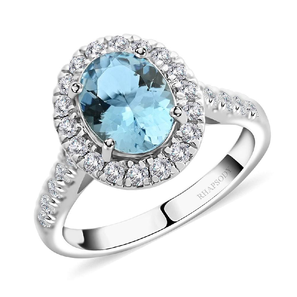 shop lc Certified & Appraised Rhapsody AAAA Santa Maria Aquamarine and E-F VS2 Diamond 2.50 ctw Halo Ring in 950 Platinum 6 Grams