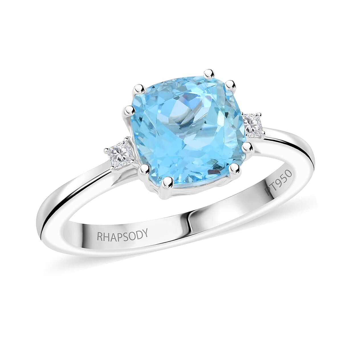 shop lc Certified & Appraised Rhapsody AAAA Santa Maria Aquamarine and E-F VS Diamond 2.35 ctw Ring in 950 Platinum 5.80 Grams