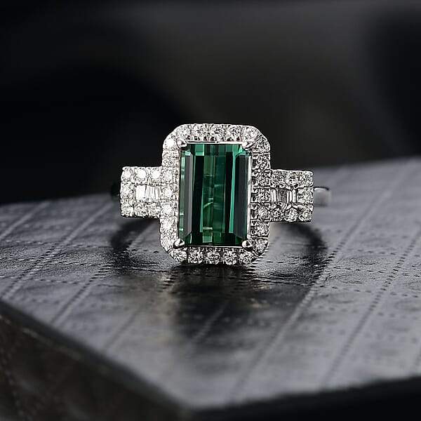 Shop Lc Certified & Appraised Rhapsody AAAA Santa Rosa Tourmaline And E-F VS Diamond 2.67 Ctw Ring In 950 Platinum 7.35 Grams