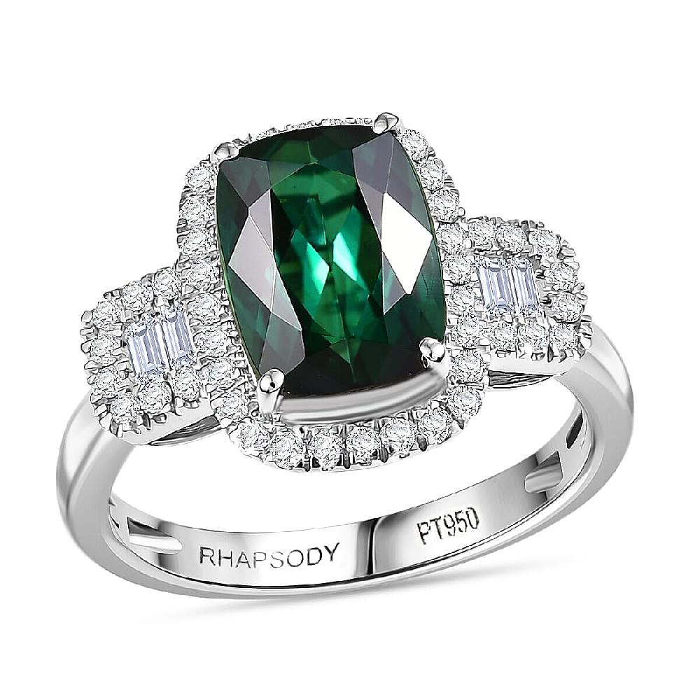 shop lc Certified & Appraised Rhapsody AAAA Santa Rosa Tourmaline and E-F VS Diamond 3.63 ctw Ring in 950 Platinum 6.08 Grams