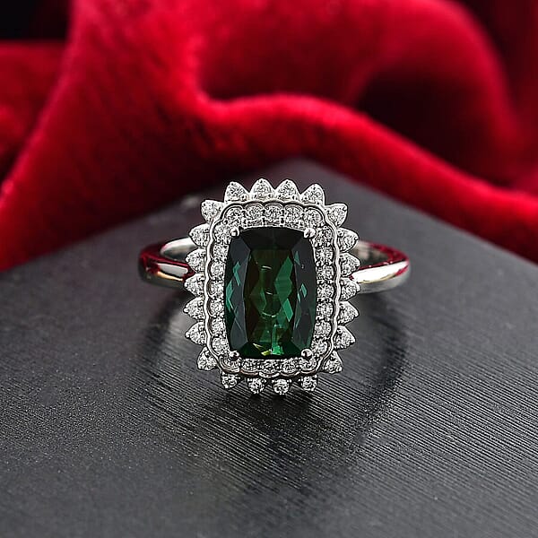 Shop Lc Certified & Appraised Rhapsody AAAA Santa Rosa Tourmaline And E-F VS Diamond 2.93 Ctw Ring In 950 Platinum 7.40 Grams