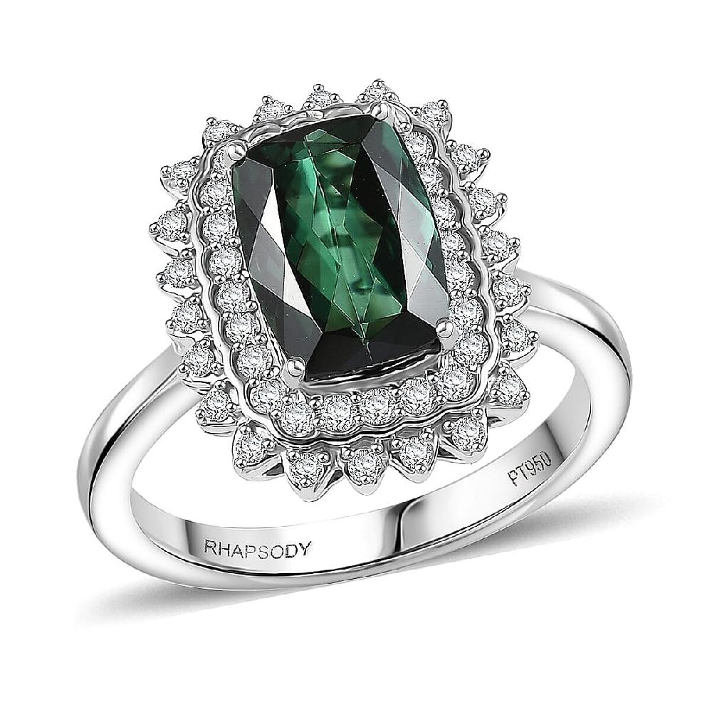 shop lc Certified & Appraised Rhapsody AAAA Santa Rosa Tourmaline and E-F VS Diamond 2.93 ctw Ring in 950 Platinum 7.40 Grams