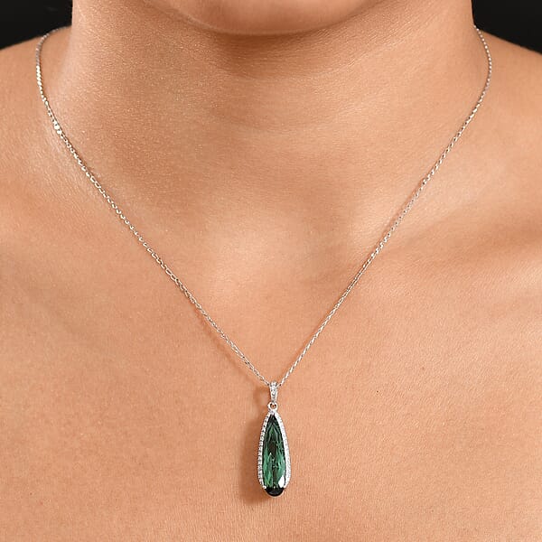 Shop Lc Certified & Appraised Rhapsody AAAA Santa Rosa Tourmaline And E-F VS Diamond 4.78 Ctw Pendant Necklace In 950 Platinum 20 Inches