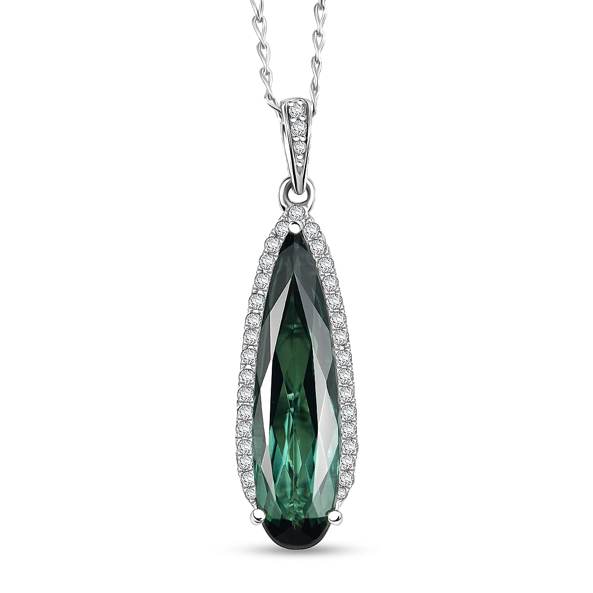 shop lc Certified & Appraised Rhapsody AAAA Santa Rosa Tourmaline and E-F VS Diamond 4.78 ctw Pendant Necklace in 950 Platinum 20 Inches