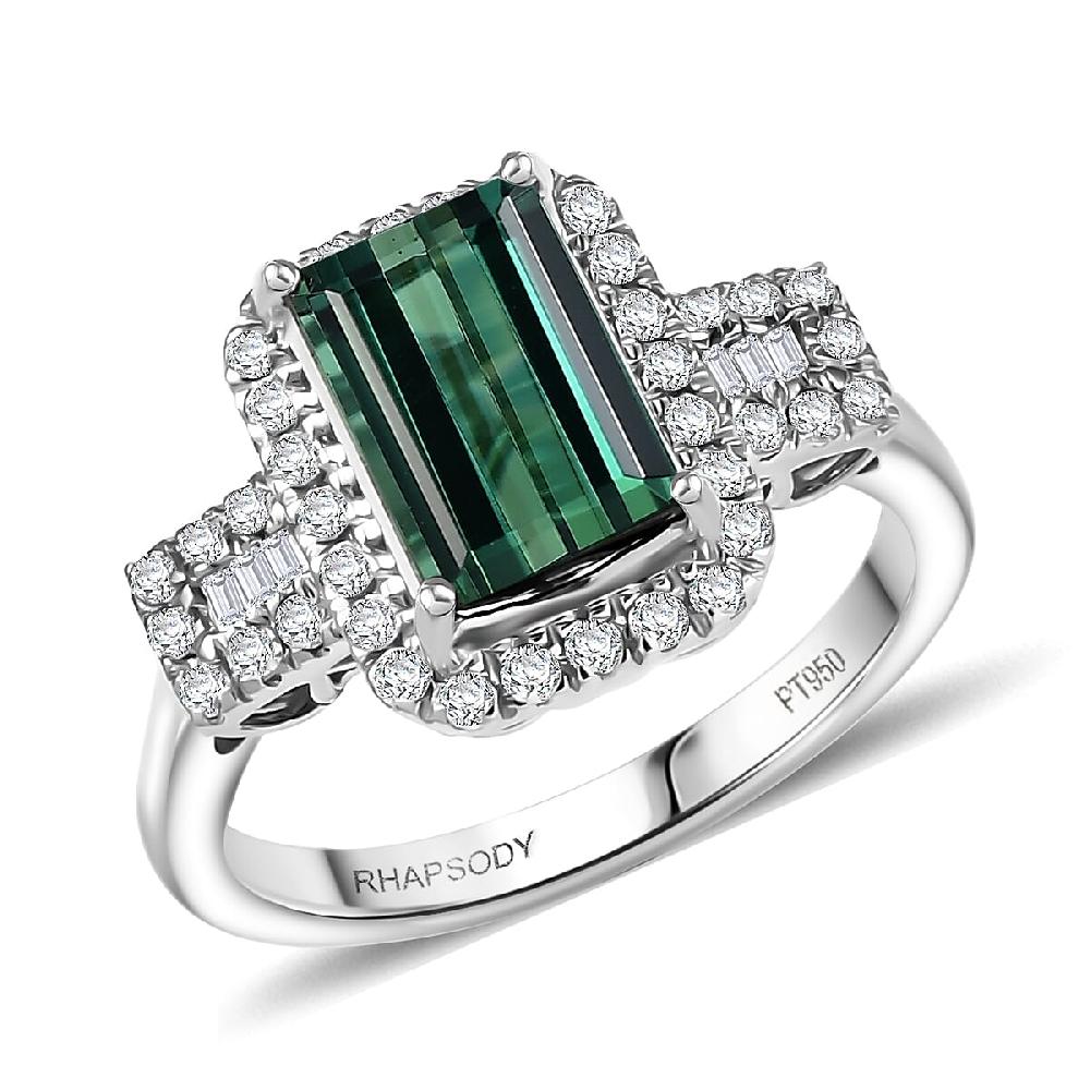 shop lc Certified & Appraised Rhapsody AAAA Santa Rosa Tourmaline and E-F VS Diamond 2.67 ctw Ring in 950 Platinum 7.35 Grams