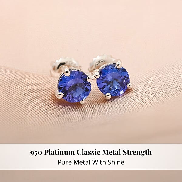 Shop Lc Certified & Appraised Rhapsody AAAA Tanzanite 1.10 Ctw Solitaire Stud Earrings In 950 Platinum