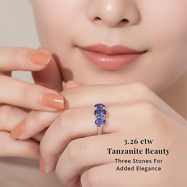 Shop Lc Certified & Appraised Rhapsody AAAA Tanzanite 3.26 Ctw 3 Stone Ring In 950 Platinum 5.20 Grams