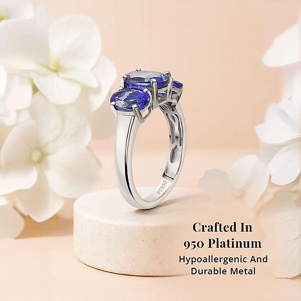 Shop Lc Certified & Appraised Rhapsody AAAA Tanzanite 3.26 Ctw 3 Stone Ring In 950 Platinum 5.20 Grams