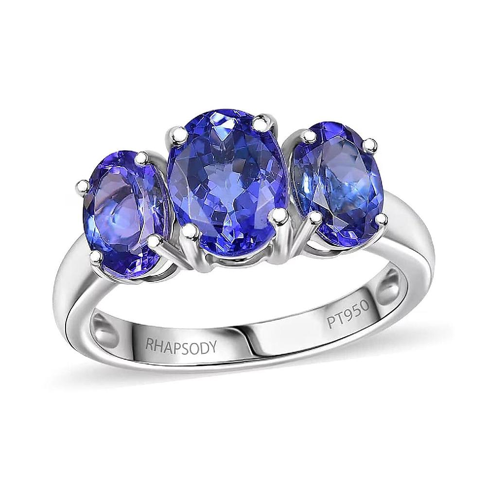 shop lc Certified & Appraised Rhapsody AAAA Tanzanite 3.26 ctw 3 Stone Ring in 950 Platinum 5.20 Grams