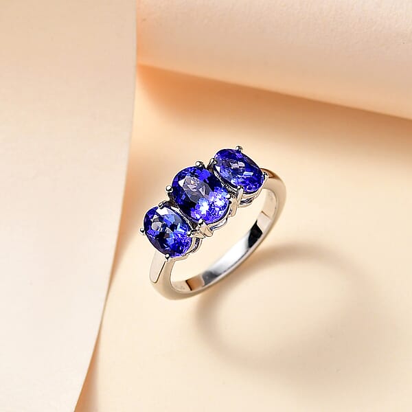 Shop Lc Certified & Appraised Rhapsody AAAA Tanzanite 3.30 Ctw 3 Stone Ring In 950 Platinum 5.56 Grams