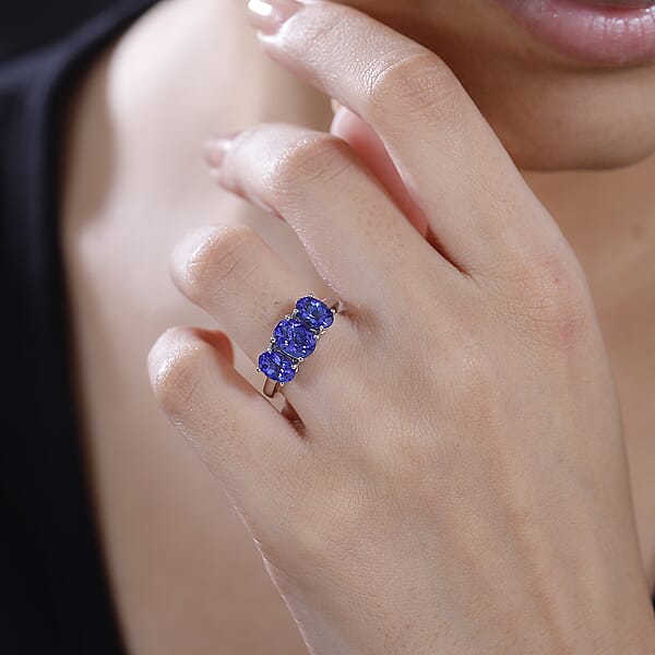 Shop Lc Certified & Appraised Rhapsody AAAA Tanzanite 3.30 Ctw 3 Stone Ring In 950 Platinum 5.56 Grams