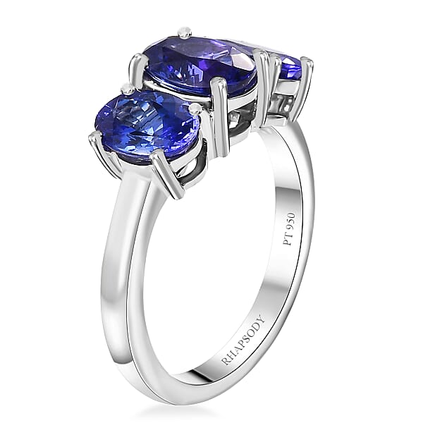 Shop Lc Certified & Appraised Rhapsody AAAA Tanzanite 3.30 Ctw 3 Stone Ring In 950 Platinum 5.56 Grams