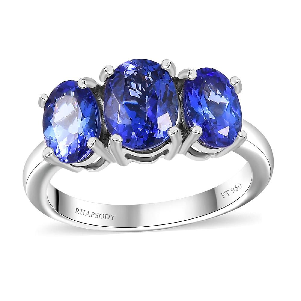 shop lc Certified & Appraised Rhapsody AAAA Tanzanite 3.30 ctw 3 Stone Ring in 950 Platinum 5.56 Grams