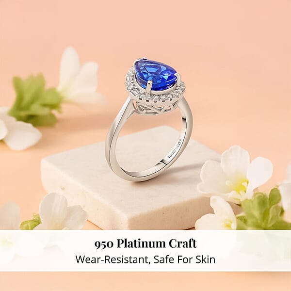 Shop Lc Certified & Appraised Rhapsody AAAA Tanzanite And Diamond E-F VS 4.00 Ctw Ring In 950 Platinum 7.80 Grams