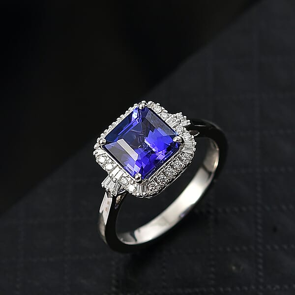 Shop Lc Certified & Appraised Rhapsody AAAA Tanzanite And Diamond E-F VS 3.01 Ctw Ring In 950 Platinum 6.10 Grams