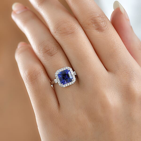 Shop Lc Certified & Appraised Rhapsody AAAA Tanzanite And Diamond E-F VS 3.01 Ctw Ring In 950 Platinum 6.10 Grams