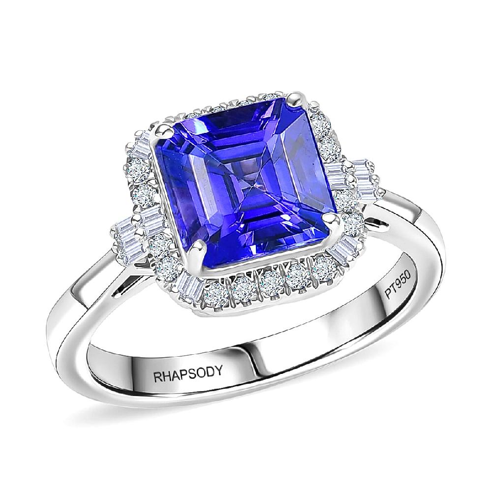 shop lc Certified & Appraised Rhapsody AAAA Tanzanite and Diamond E-F VS 3.01 ctw Ring in 950 Platinum 6.10 Grams