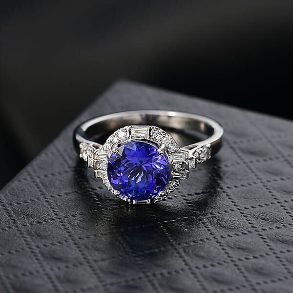 Shop Lc Certified & Appraised Rhapsody AAAA Tanzanite And Diamond E-F VS 4.03 Ctw Art Deco Ring In 950 Platinum 6.83 Grams